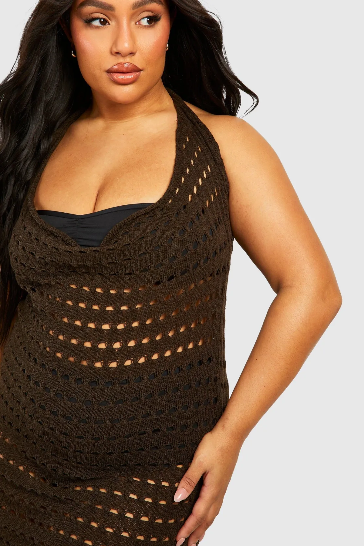 boohoo Plus Cowl Neck Crochet Beach Dress<Femme Tenues De Plage|Toutes Les Robes