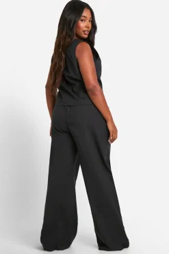Plus crop court effet lin en taille plus à nouer à l'avant & Pantalon à jambes larges