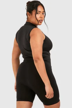 Plus Crop Top Court Sans Couture à Col Haut Zippé