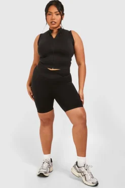 Plus Crop Top Court Sans Couture à Col Haut Zippé