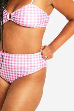 Plus culotte de bikini taille haute à imprimé vichy