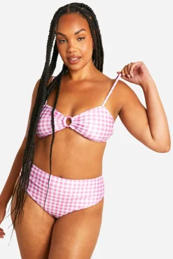 Plus culotte de bikini taille haute à imprimé vichy