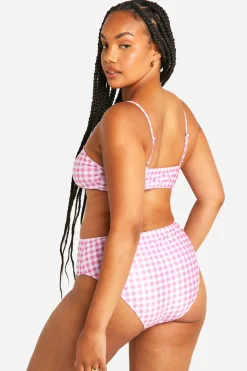 Plus culotte de bikini taille haute à imprimé vichy