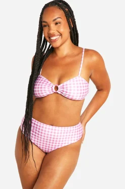 Plus culotte de bikini taille haute à imprimé vichy