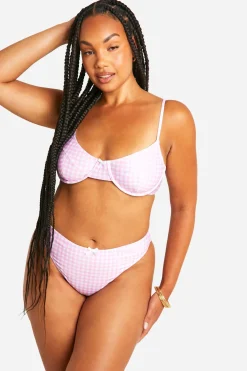 Plus Culotte de Bikini Taille Haute Imprimé Vichy