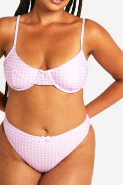 Plus Culotte de Bikini Taille Haute Imprimé Vichy