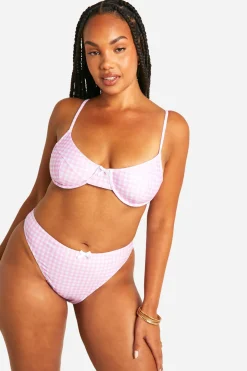 Plus Culotte de Bikini Taille Haute Imprimé Vichy