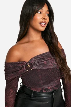 Plus Dark Snake Bodysuit Bardot avec détail anneau