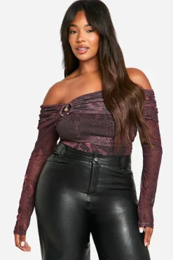 Plus Dark Snake Bodysuit Bardot avec détail anneau
