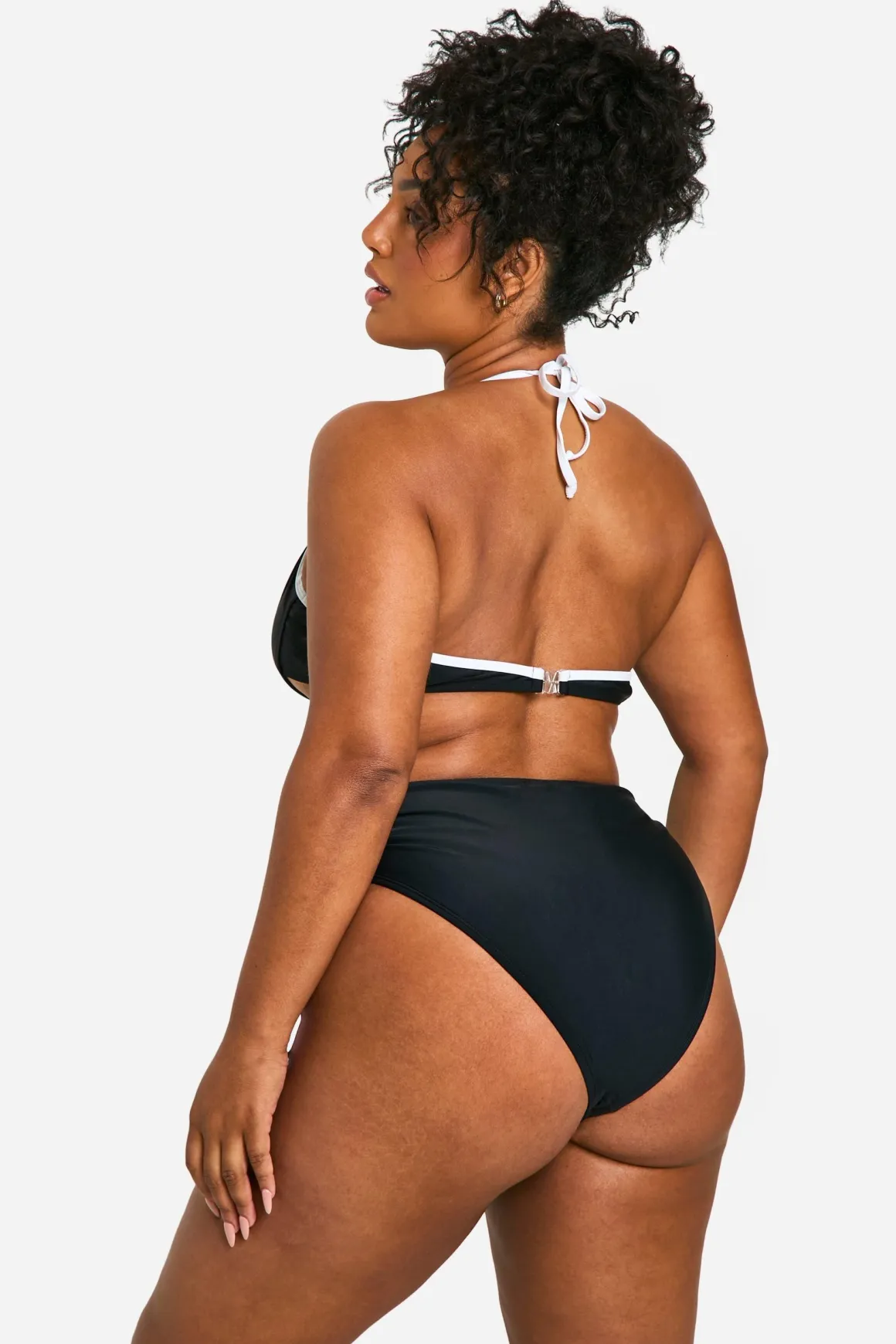 Plus de bas de bikini grande taille avec nœud contrasté et fronces latérales