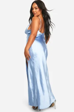 Plus Demoiselle d'Honneur, Robe Maxi en Satin à Bretelles
