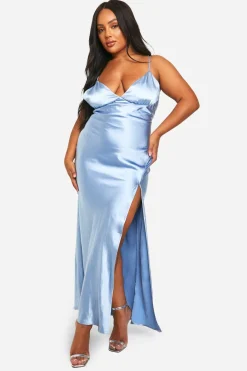 Plus Demoiselle d'Honneur, Robe Maxi en Satin à Bretelles