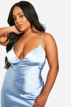 Plus Demoiselle d'Honneur, Robe Maxi en Satin à Bretelles