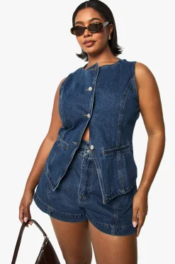 Plus Denim Longline Waistcoat