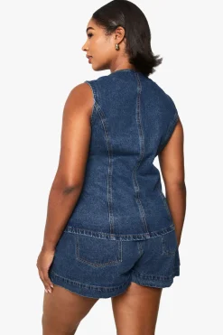 Plus Denim Longline Waistcoat