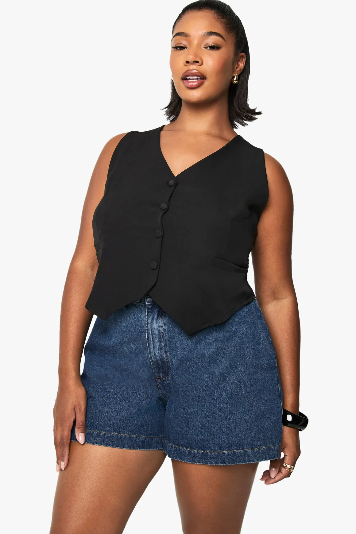 Plus Denim Mom Short