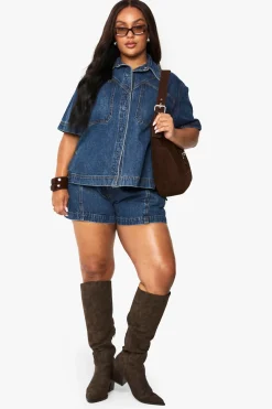 Plus Denim Seam Detail Flippy Denim Short