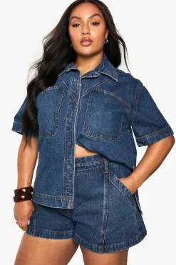 Plus Denim Seam Detail Flippy Denim Short