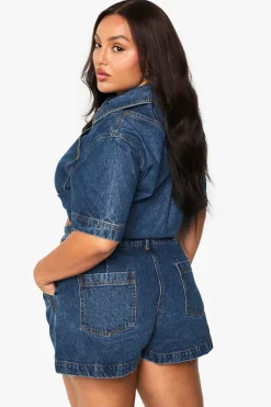 Plus Denim Seam Detail Flippy Denim Short