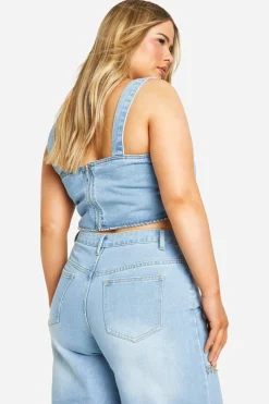 boohoo Plus Diamante Trim Denim Top<Femme Denim|Denim