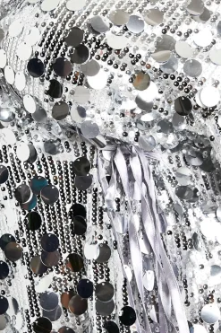 Plus Disc Robe Grande Taille à Sequins, Style Enveloppant avec Manches Évasées