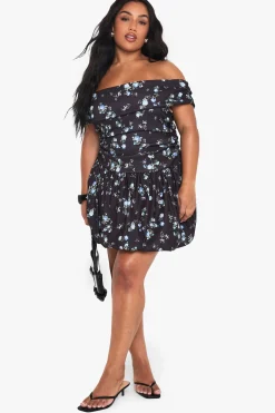 boohoo PLUS DISTY BENGALINE BARDOT PUFFBALL MINI ROBE<Femme Toutes Les Robes|Robes Patineuses