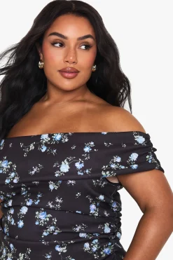 boohoo PLUS DISTY BENGALINE BARDOT PUFFBALL MINI ROBE<Femme Toutes Les Robes|Robes Patineuses