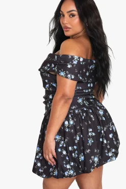 boohoo PLUS DISTY BENGALINE BARDOT PUFFBALL MINI ROBE<Femme Toutes Les Robes|Robes Patineuses