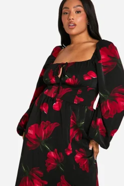 boohoo Plus Ditsy Balloon Sleeve Milkmaid Maxi Dress<Femme Robes Patineuses|Robes À Manches Longues