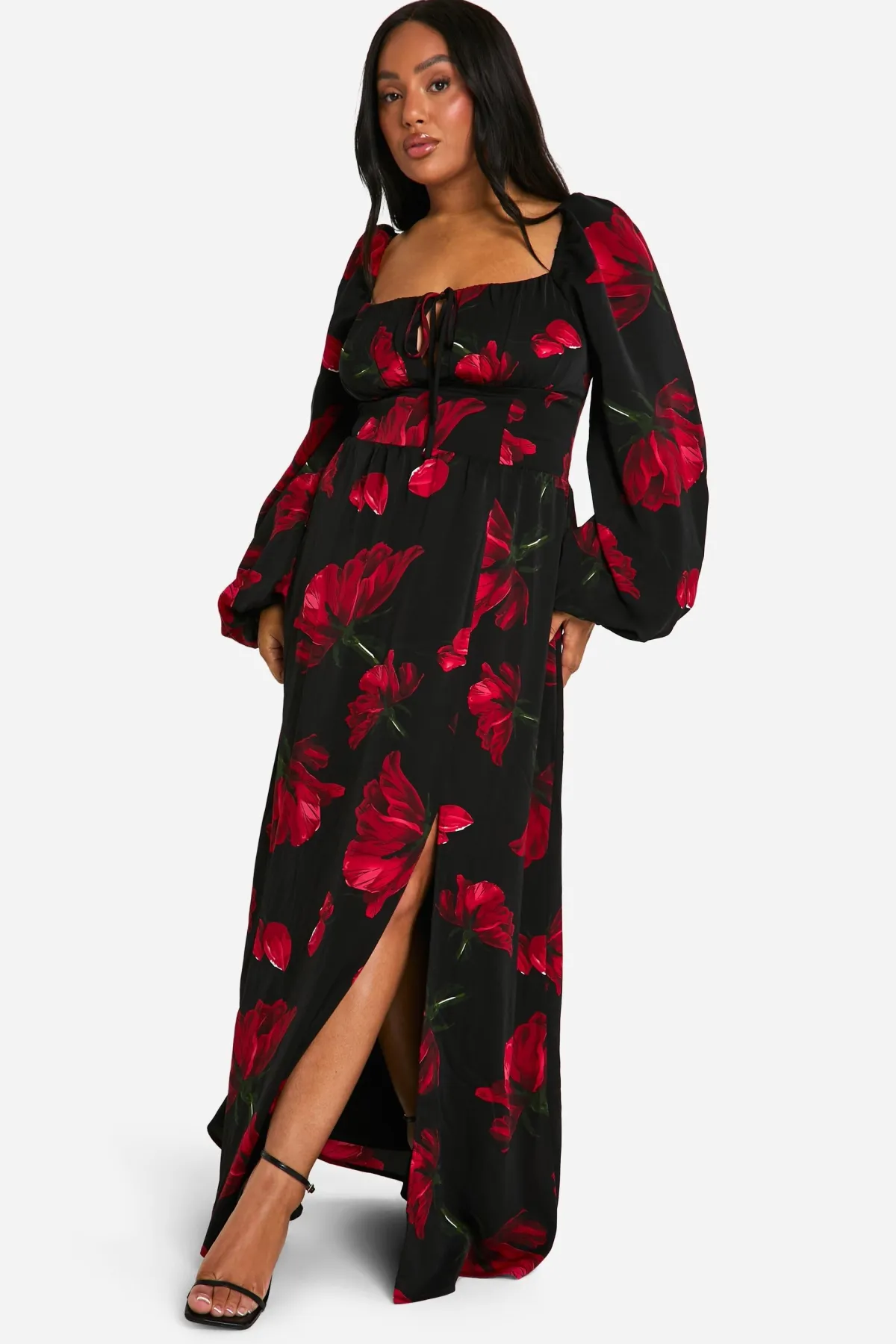 boohoo Plus Ditsy Balloon Sleeve Milkmaid Maxi Dress<Femme Robes Patineuses|Robes À Manches Longues