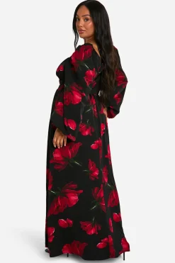 boohoo Plus Ditsy Balloon Sleeve Milkmaid Maxi Dress<Femme Robes Patineuses|Robes À Manches Longues