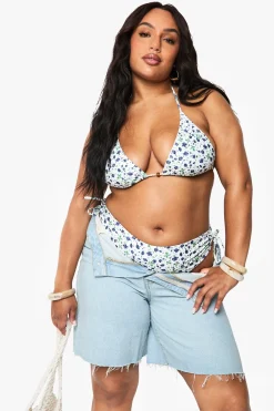 boohoo Plus Ditsy Floral Beaded Triangle Bikini Top<Femme Maillots De Bain
