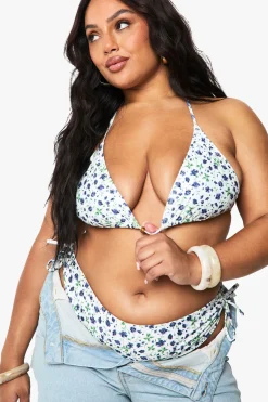 boohoo Plus Ditsy Floral Beaded Triangle Bikini Top<Femme Maillots De Bain