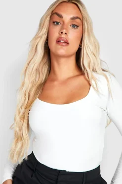 Plus Double Layer Slinky Scoop Neck Bodysuit
