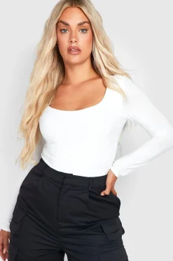 Plus Double Layer Slinky Scoop Neck Bodysuit
