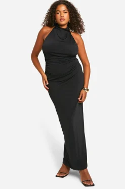 Plus Double Slinky Twist Back Detail Maxi Dress