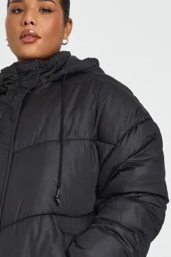 Plus doudoune maxi à capuche avec détail matelassé