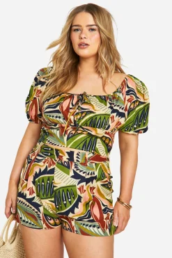 boohoo Plus effet lin, imprimé cachemire Paisley, short à plis sur le devant<Femme Tailleurs|Shorts