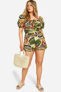boohoo Plus effet lin, imprimé cachemire Paisley, short à plis sur le devant<Femme Tailleurs|Shorts