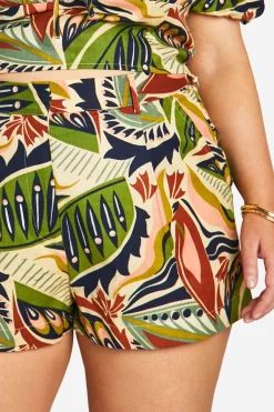 boohoo Plus effet lin, imprimé cachemire Paisley, short à plis sur le devant<Femme Tailleurs|Shorts