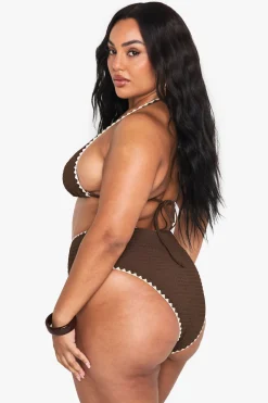 boohoo Plus Ensemble Bikini Triangle à Coutures Contrastées<Femme Looks Chocolat|Tenues De Plage