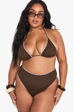boohoo Plus Ensemble Bikini Triangle à Coutures Contrastées<Femme Looks Chocolat|Tenues De Plage