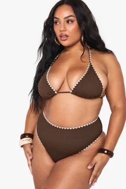 boohoo Plus Ensemble Bikini Triangle à Coutures Contrastées<Femme Looks Chocolat|Tenues De Plage