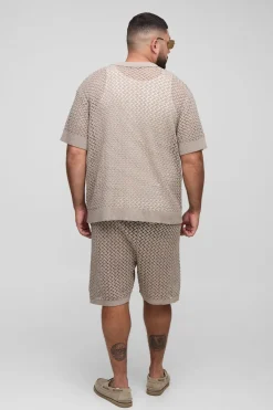 boohooMAN Plus Ensemble Chemise en Crochet Ouverte, Oversize et Boxy & Short Set<Homme Survêtements Grande Taille|Tout Afficher