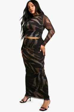 Plus Ensemble Coordonné Haut à encolure échancrée Imprimé Animalier & Jupe Maxi