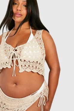 boohoo Plus Ensemble de Plage avec Haut Court en Crochet et Mini-Jupe<Femme Ensembles|Tenues De Plage