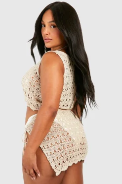 boohoo Plus Ensemble de Plage avec Haut Court en Crochet et Mini-Jupe<Femme Ensembles|Tenues De Plage