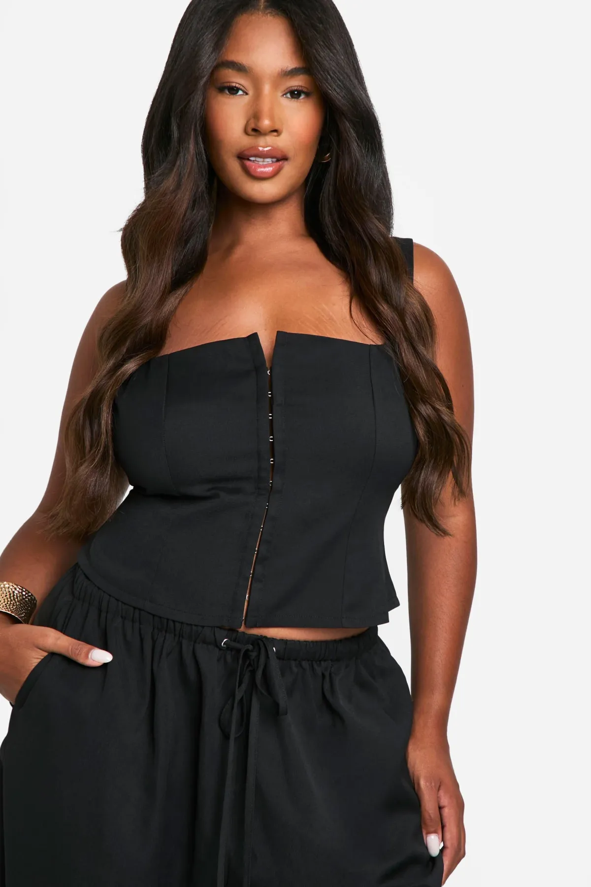 boohoo Plus Ensemble Grande Taille - Corset À Agrafes et Pantalon Ample à Jambes Larges<Femme Ensembles