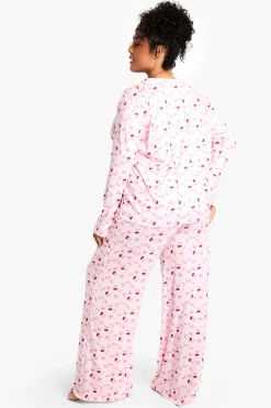 boohoo Plus Ensemble Pyjama Grande Taille à Imprimé Cerise, Manches Longues & Pantalon<Femme Pyjamas