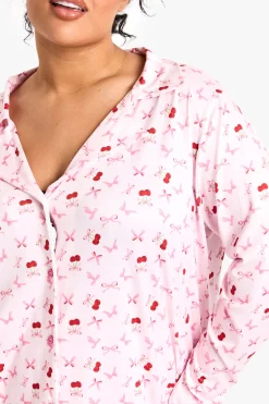 boohoo Plus Ensemble Pyjama Grande Taille à Imprimé Cerise, Manches Longues & Pantalon<Femme Pyjamas
